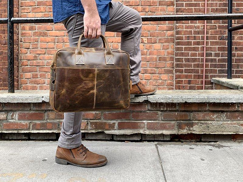 aged leather briefcase