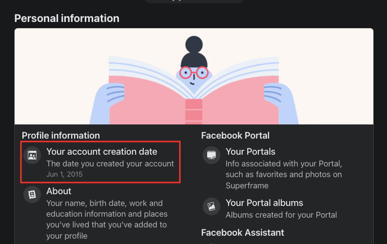 facebook account creation date