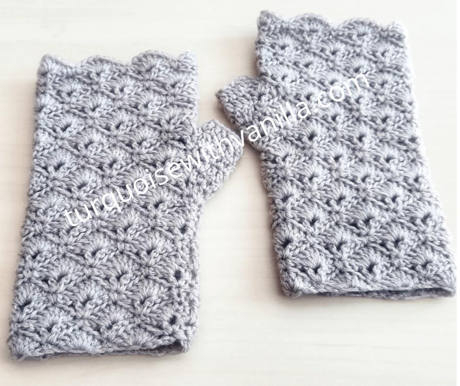 How to crochet The Shell Stitch Fingerless Mittens