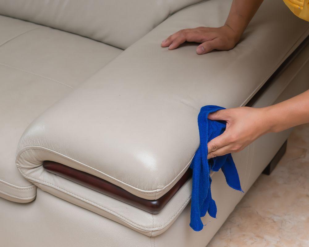 Cleaning a White Leather Couch With a Microfiber Cloth - Get Smoke Smell Out of Leather - Liberty Leather Goods