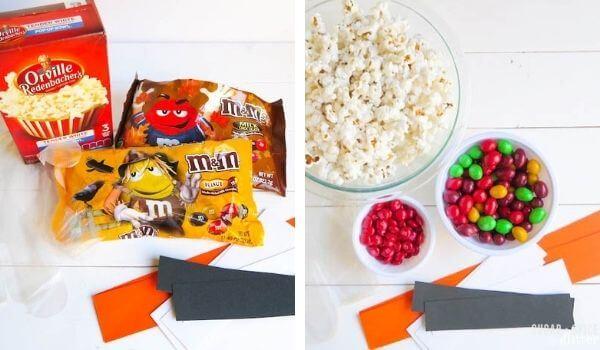 bags of M&Ms and popcorn