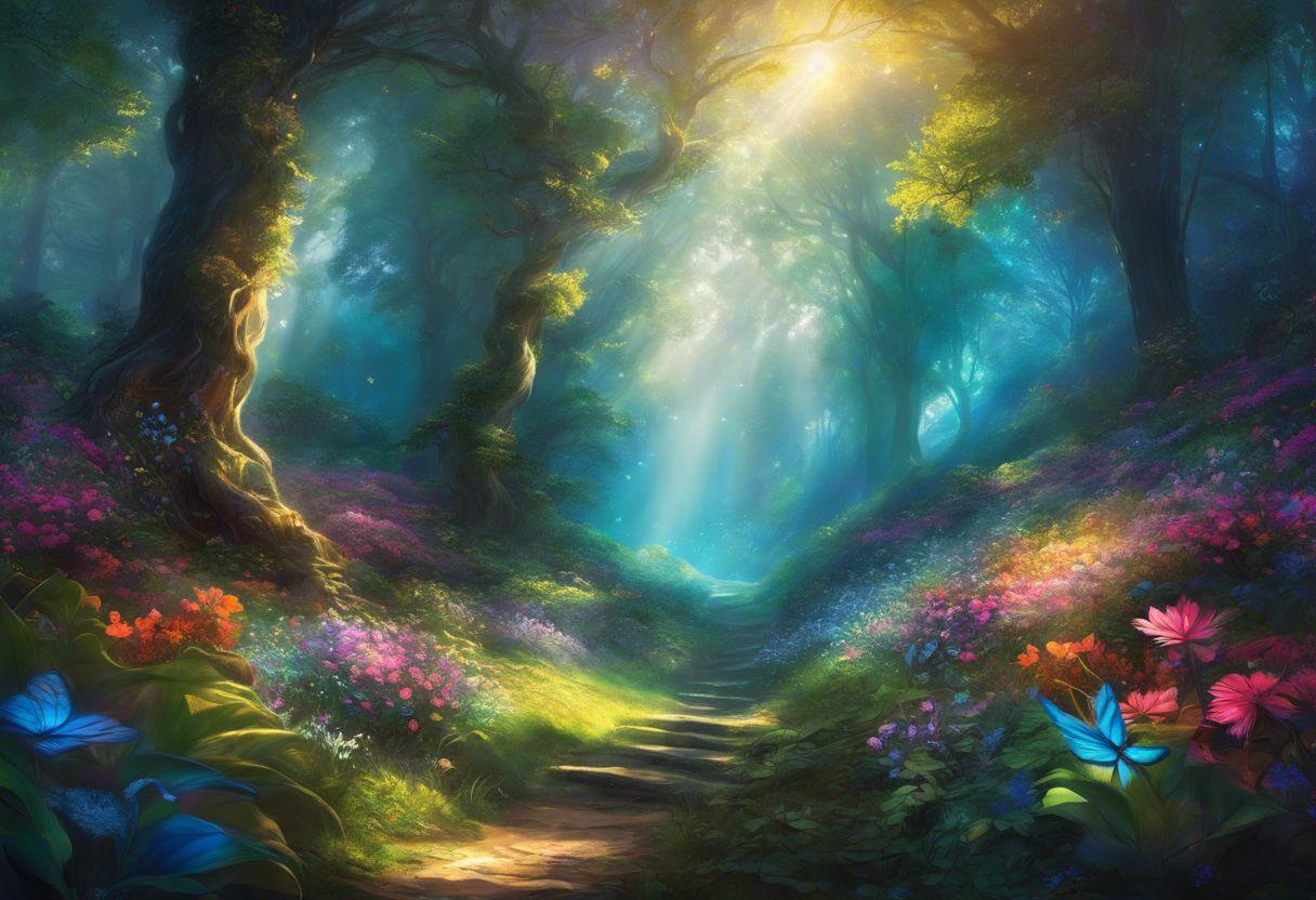 A vibrant forest glade capturing intricate details of nature.