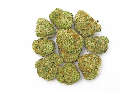 One gram of cannabis nugs on a white background