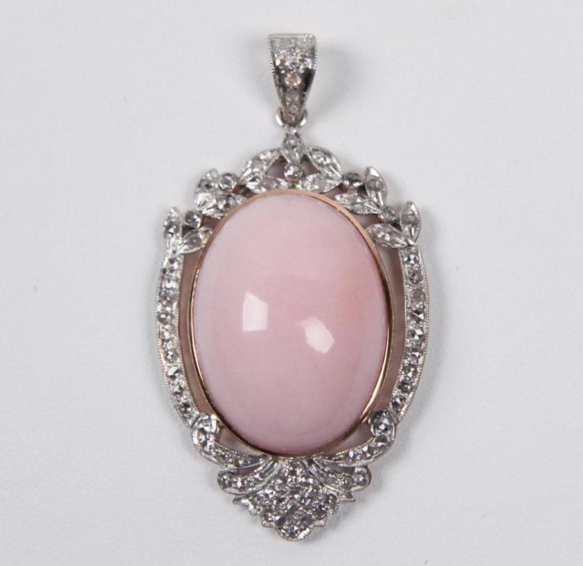 pink opal and diamond pendant