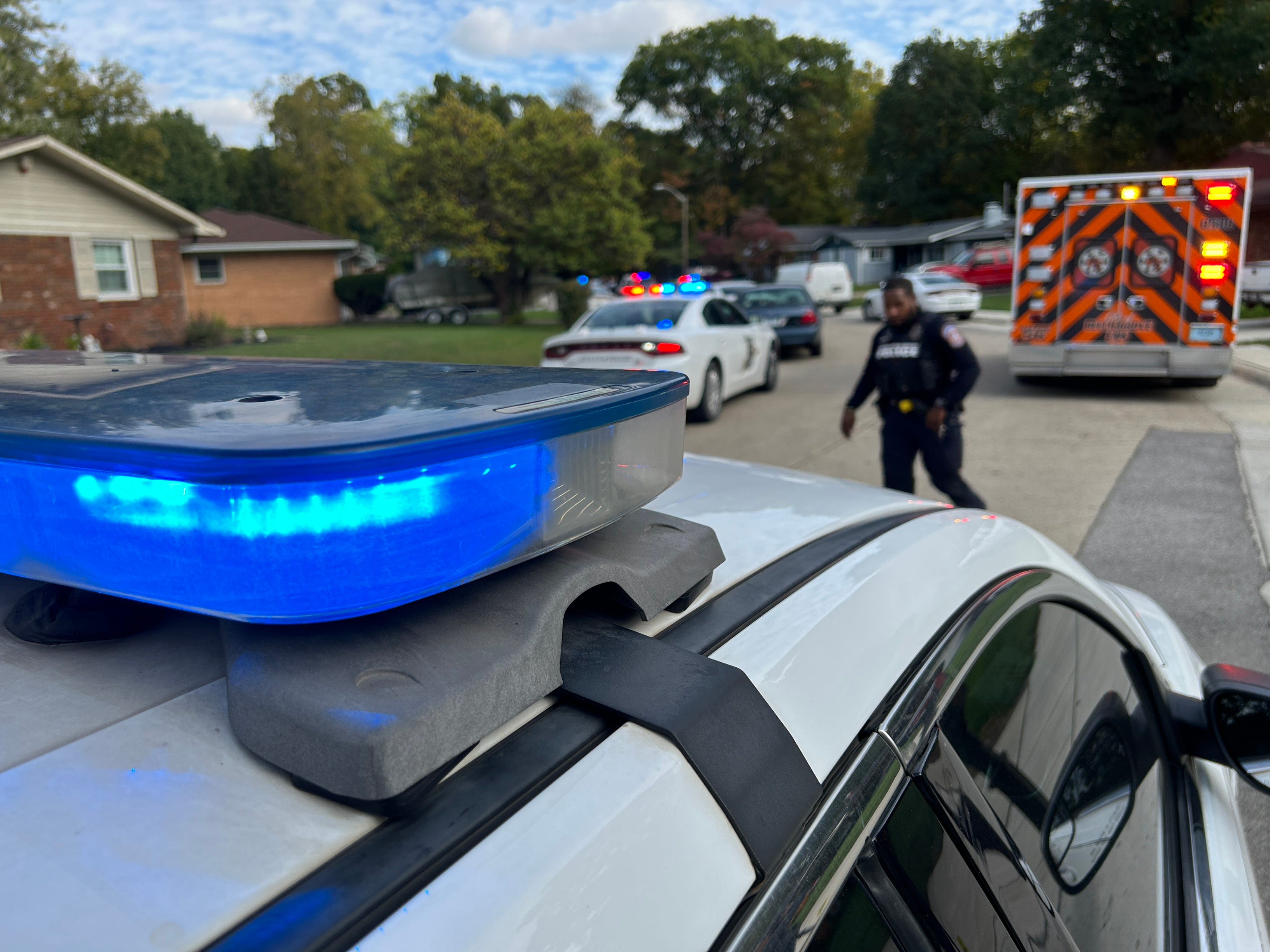 Indianapolis Metropolitan Police Department officers searched an area near the Indiana Central Little League Park and Lick Creek after a police pursuit ended in a crash on I-465 and at least one person fled Oct. 17, 2023.