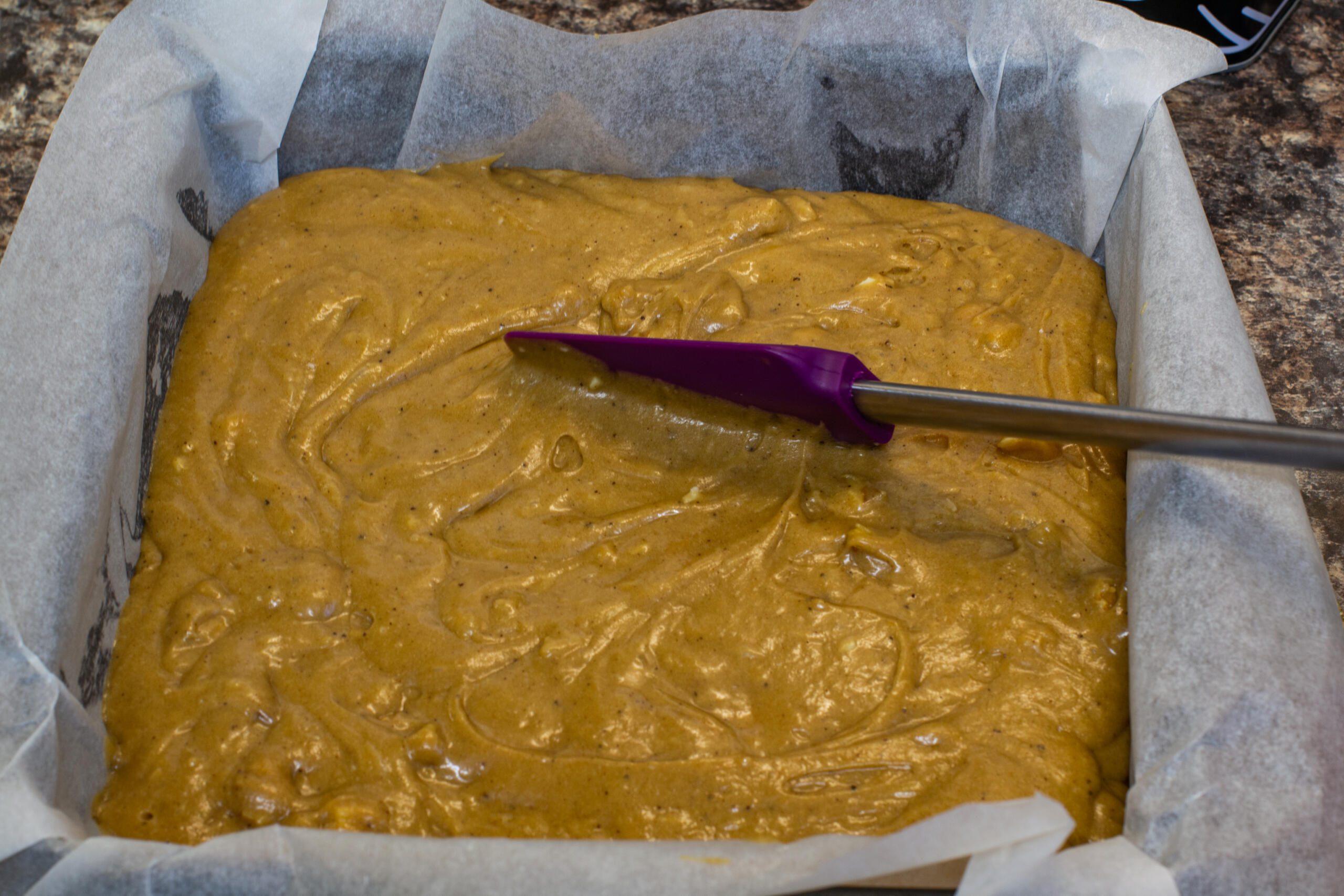 Cooked blondies in baking tin