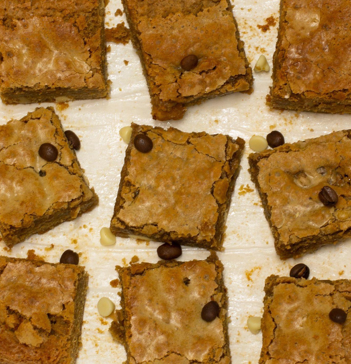 Close up shot of coffee blondie squares