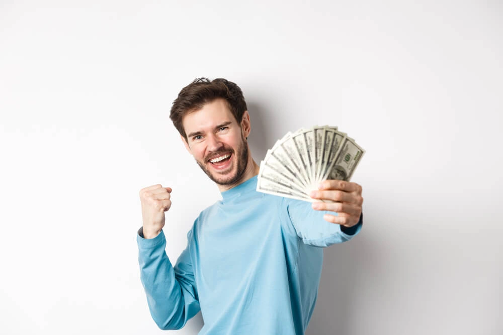 man happy from receiving registration loan cash