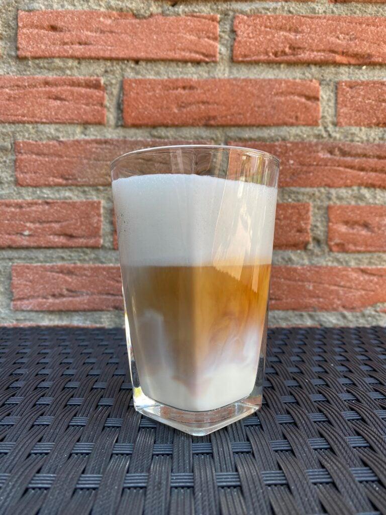Upside-down latte, ready to drink,