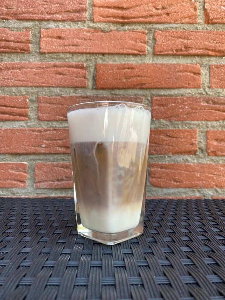 Homemade Nespresso iced latte, ready to drink.