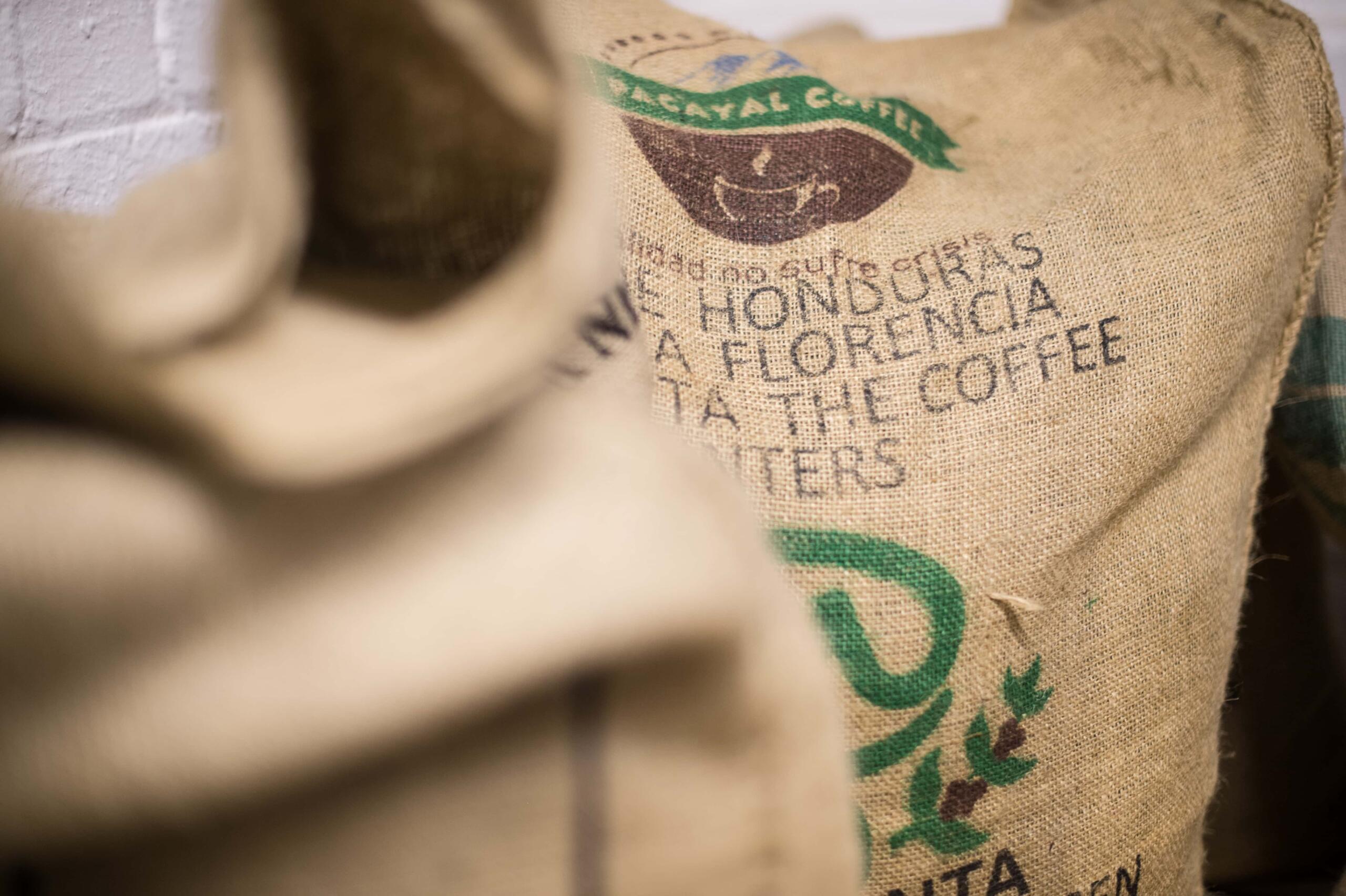 sack of green specialty coffee beans