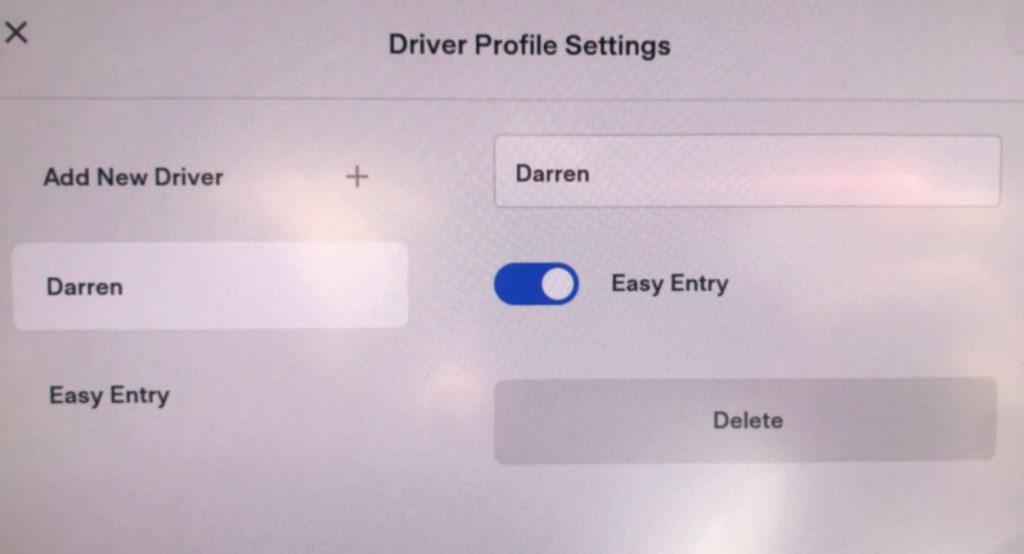 Tesla Easy Entry screen