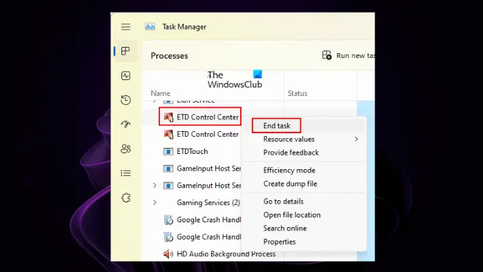 Terminate ETD Control Center Process