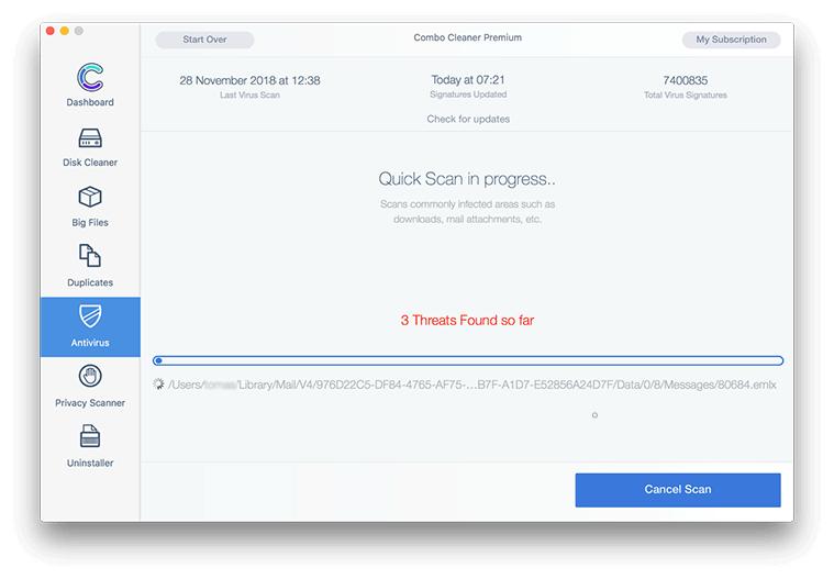 Combo Cleaner Mac scan progress