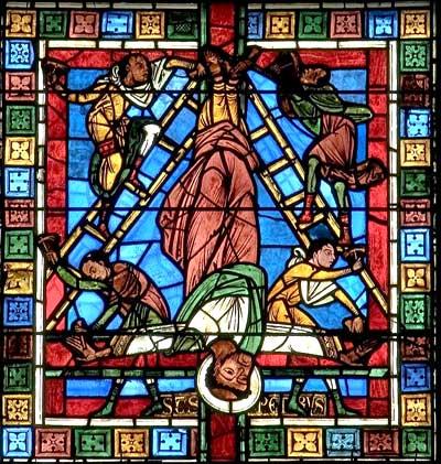 Stained Glass Window of the Crucifixion of St. Peter