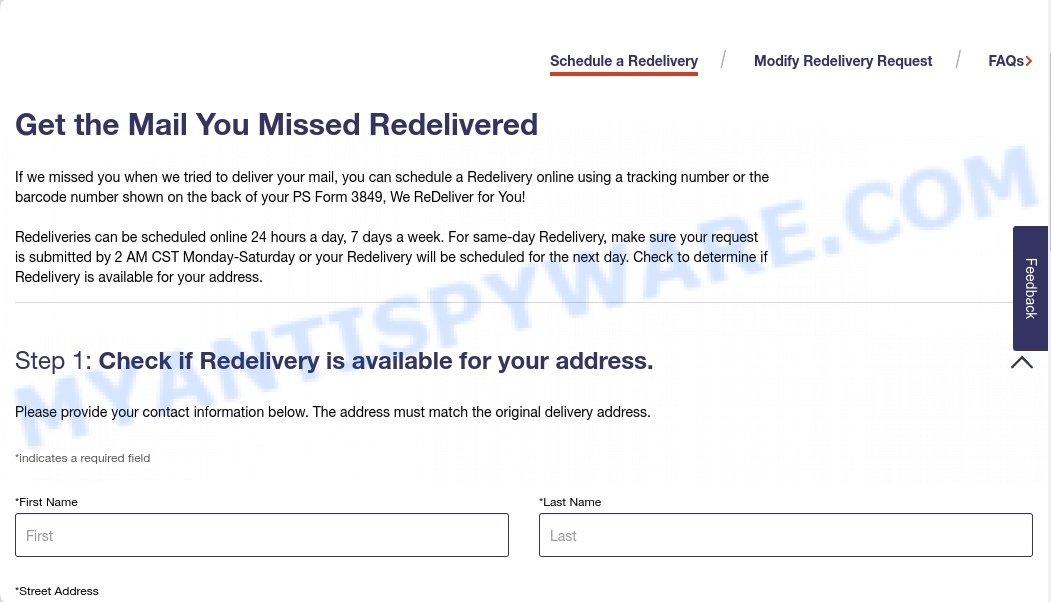 Schedule Redelivery form scam