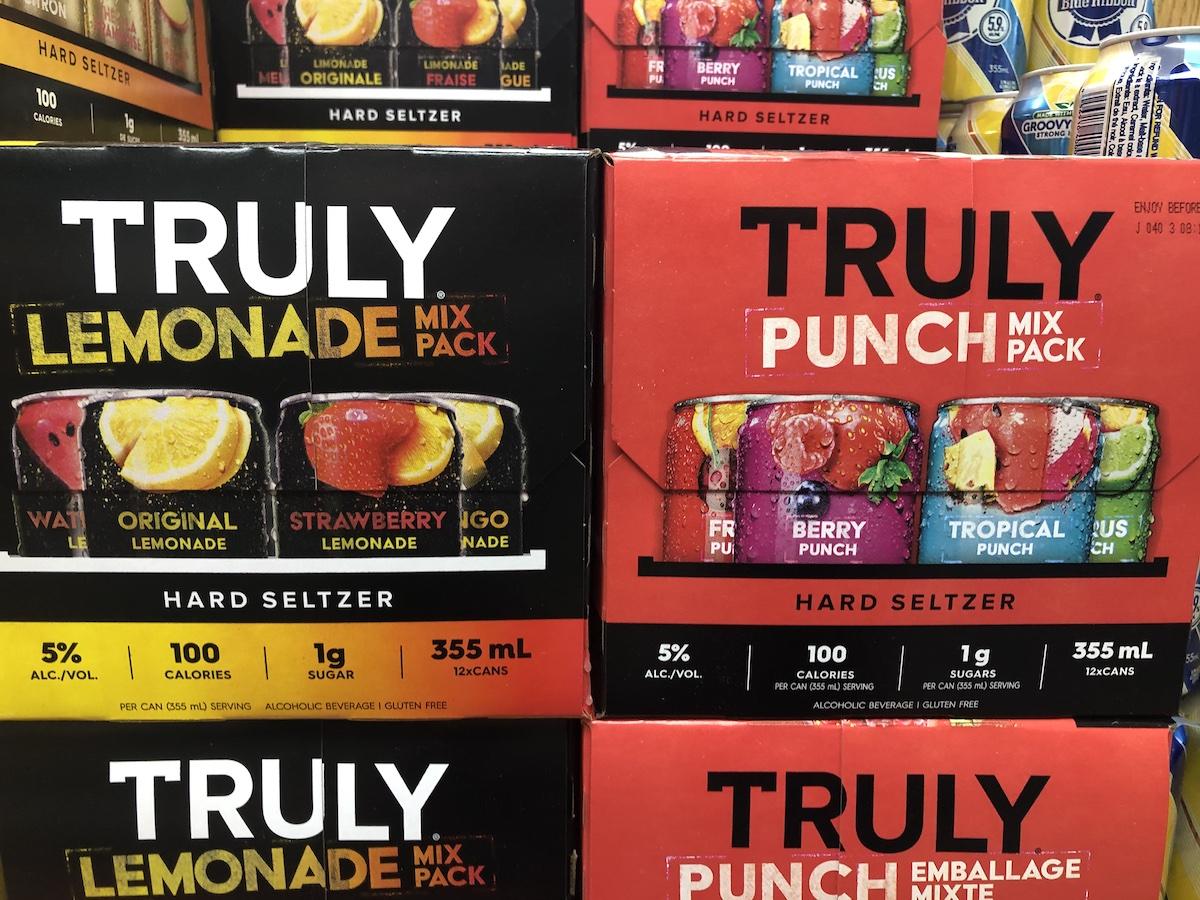 Picture of boxes of Truly Hard Seltzer variety packs.