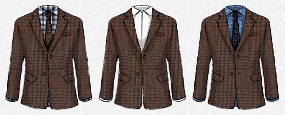 three suits side by side comparing combinations