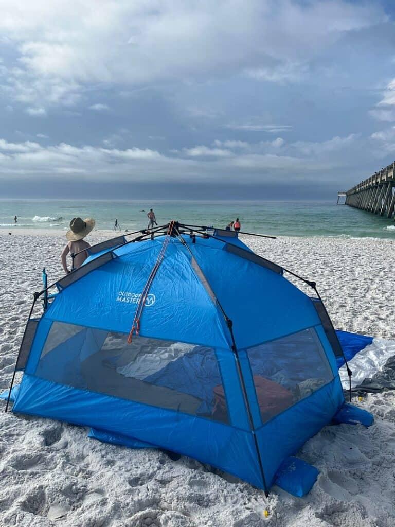 blue tent on the beach