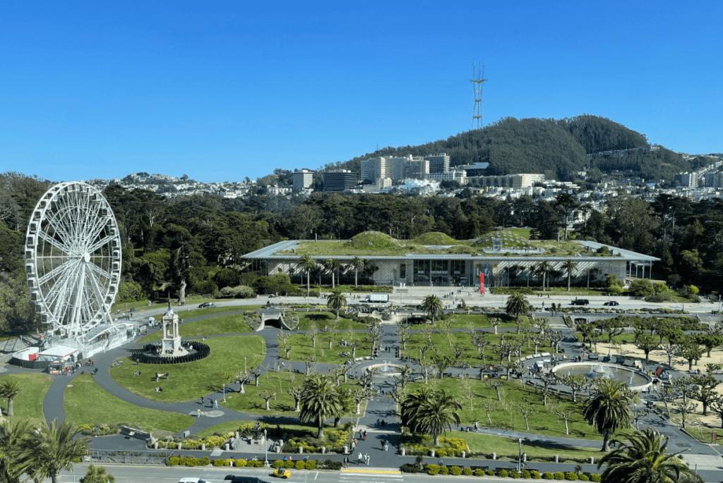 View of academy of science and Golden Gate Park from de Young observation Tower