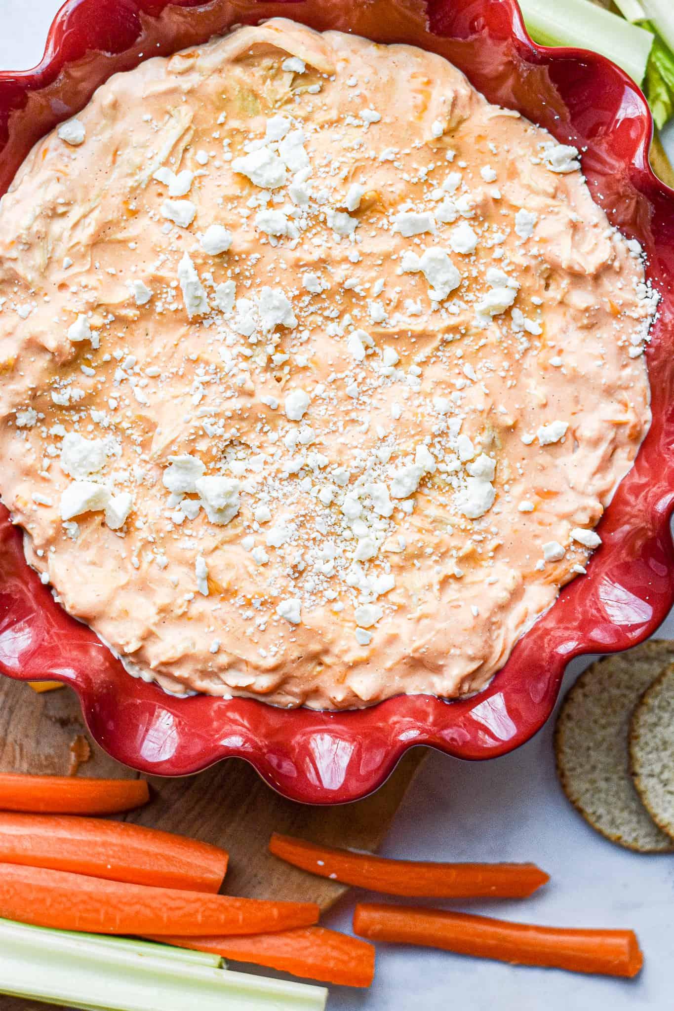 A close up of the Instant Pot Buffalo Chicken Dip