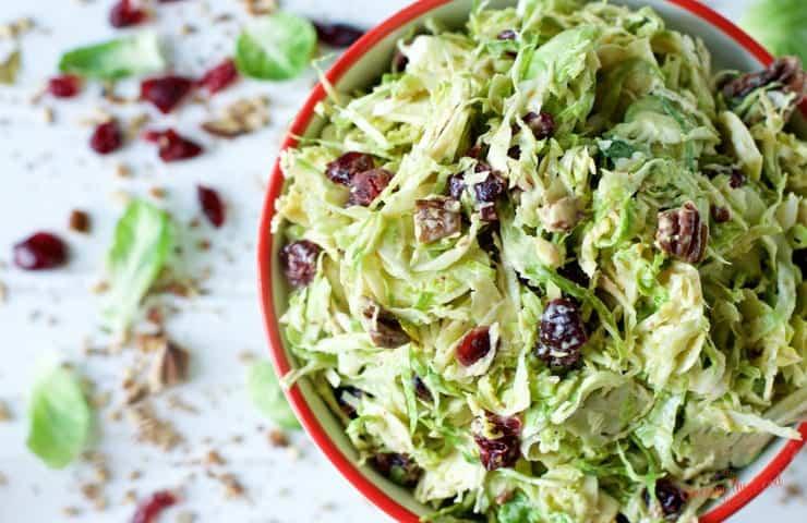 Brussels Sprout Slaw with cranberries and nuts