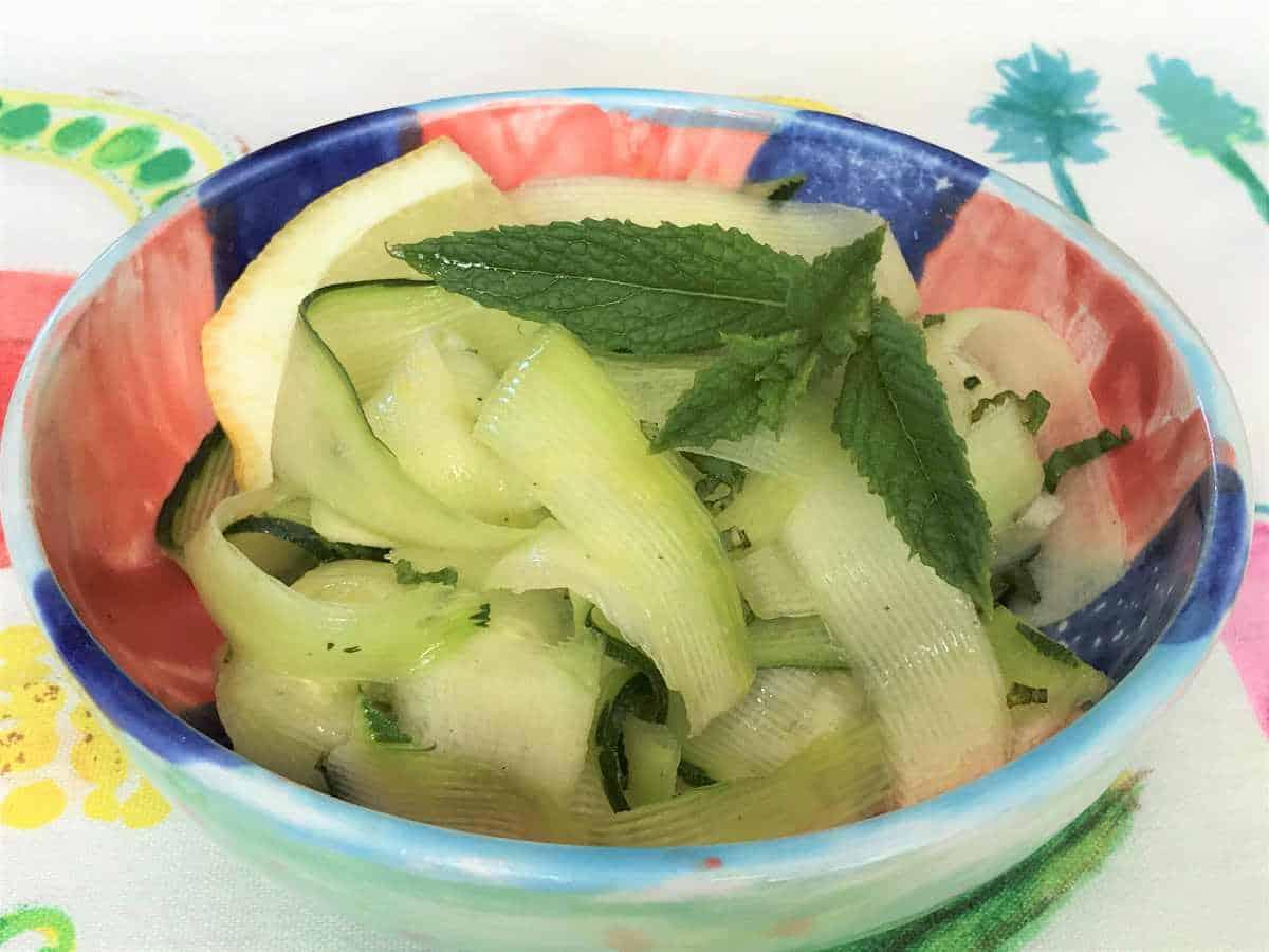 Courgette ribbon salad in a bowl.