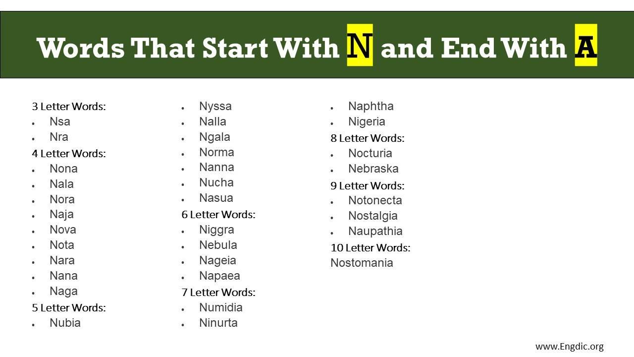 Words That Start With N and End With A