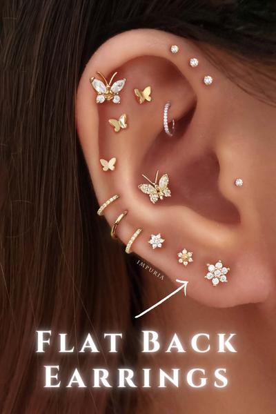 Flat Back Stud Earrings for Lobe Ear Piercings - Impuria Ear Piercing Jewelry