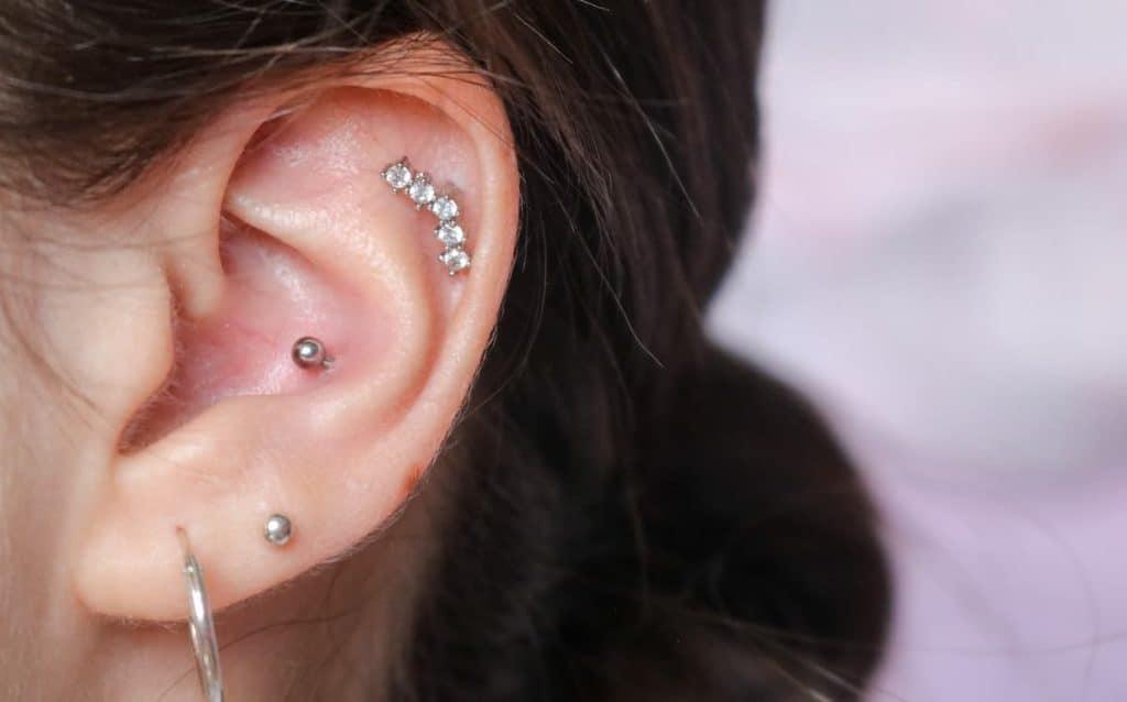 A woman with a pierced ear.
