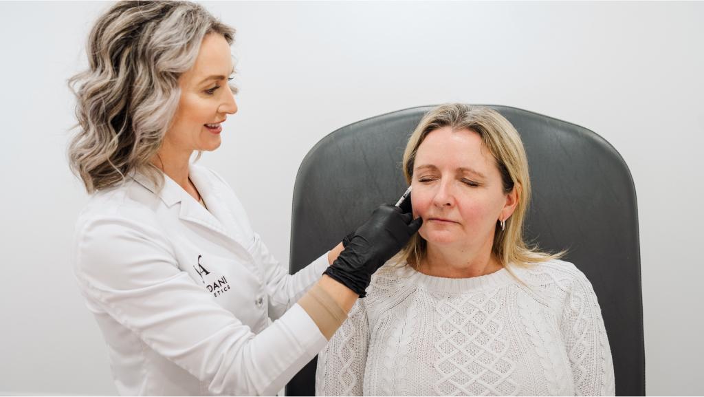 a patient receiving botox treatment while not laying down