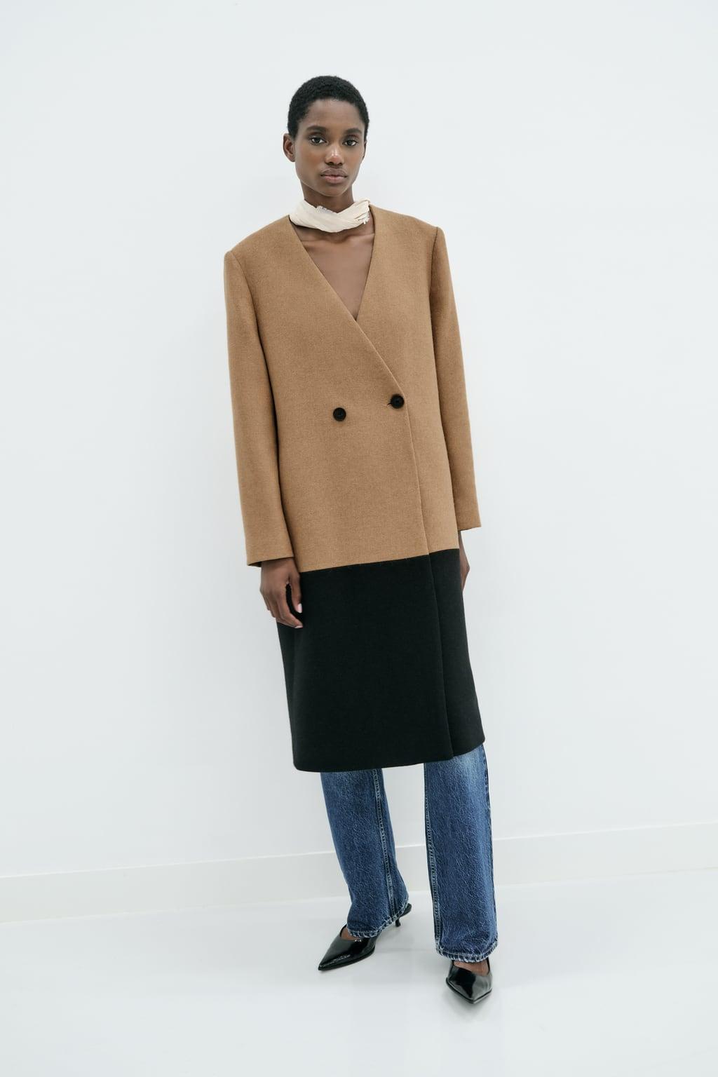 COLOUR BLOCK WOOL-BLEND COAT zara