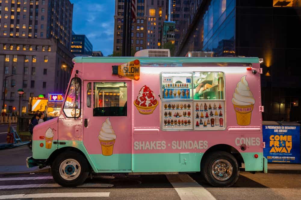 Pink ice cream truck on a street in New York