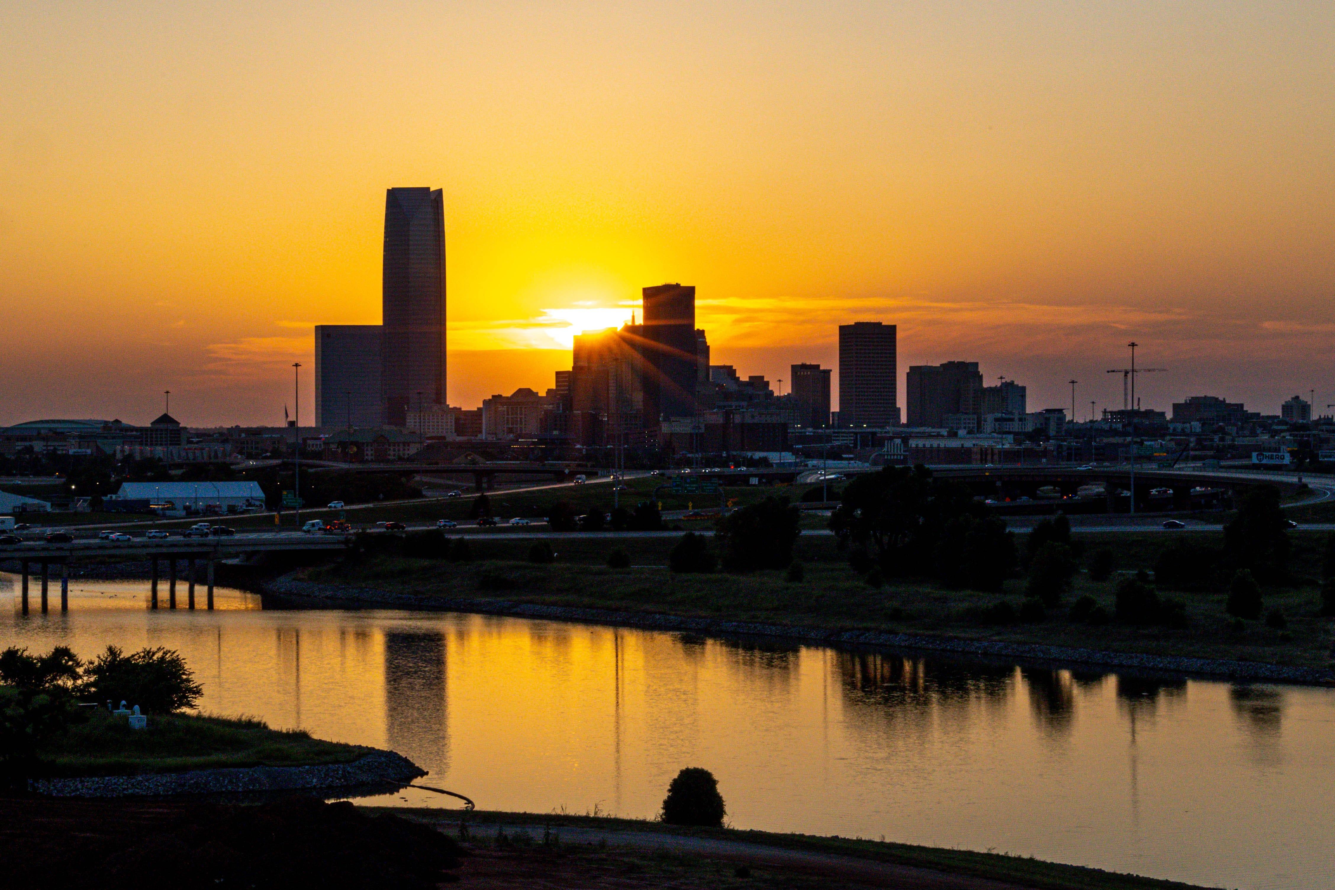 The Oklahoma City skyline at sunset, on Wednesday, Aug. 2, 2023.