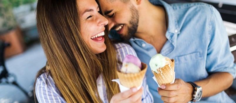 Happy Couple Having Date and Eating Ice Cream