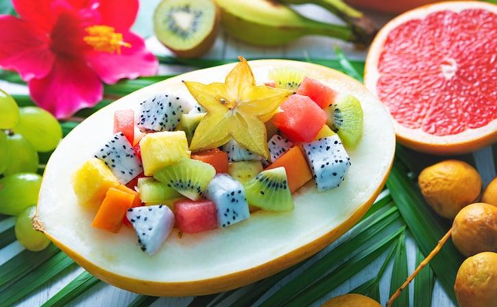 Tropical and exotic fruits salad