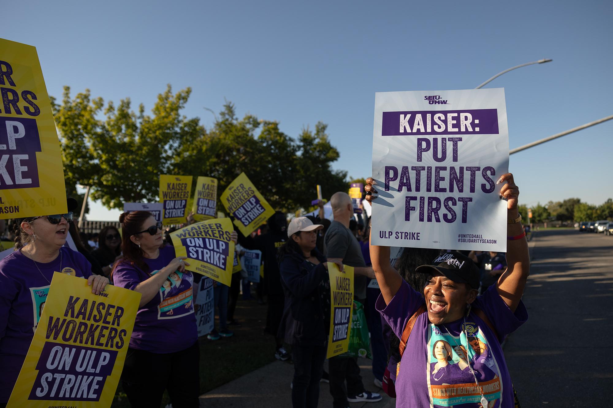 Kaiser Permanente employees on strike on Oct. 4, 2023.