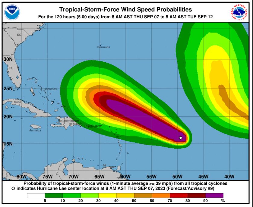 Hurricane Lee is likely to rapidly intensify Thursday and Friday as it move northeast, but Puerto Rico and the U.S. Virgin Islands should largely be spared high winds.
