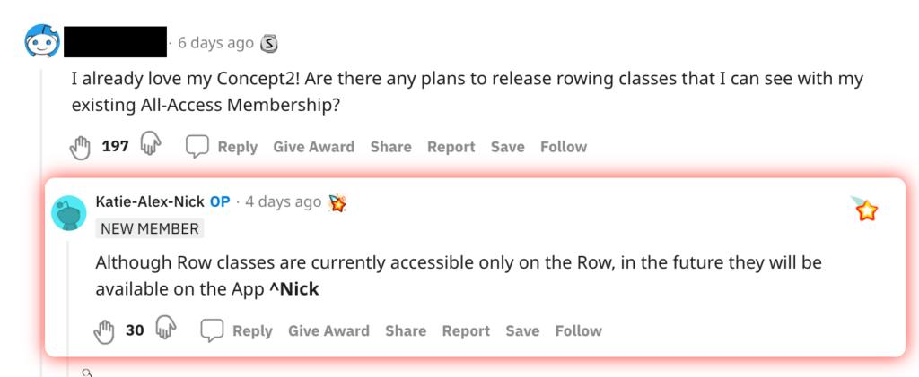 Peloton Reddit "Ask Me Anything" Thread about live Peloton rowing classes.