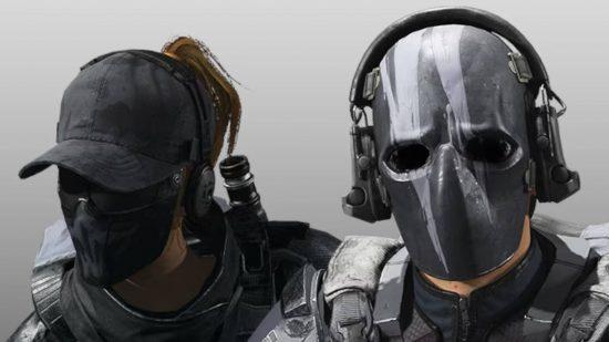 One of the DedSec members is holding a rifle, while the other one has multicoloured hair and a beanie. They stand out from the crowd during the XDefiant release date.