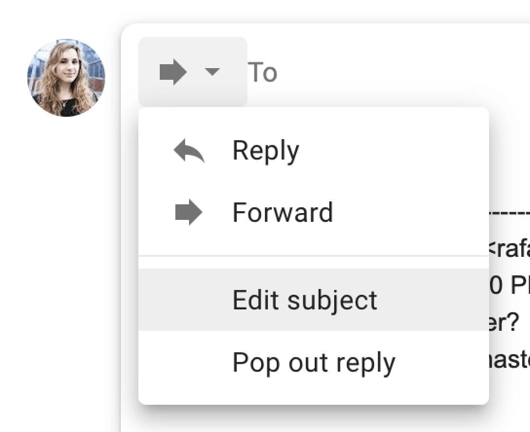 Editing the email subject in Gmail.