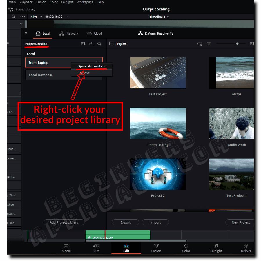 Where Does DaVinci Resolve Save Projects - click on "Open file location"