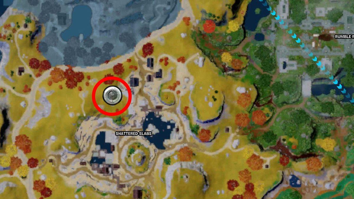 The location of the Shattered Slabs Vault in Fortnite