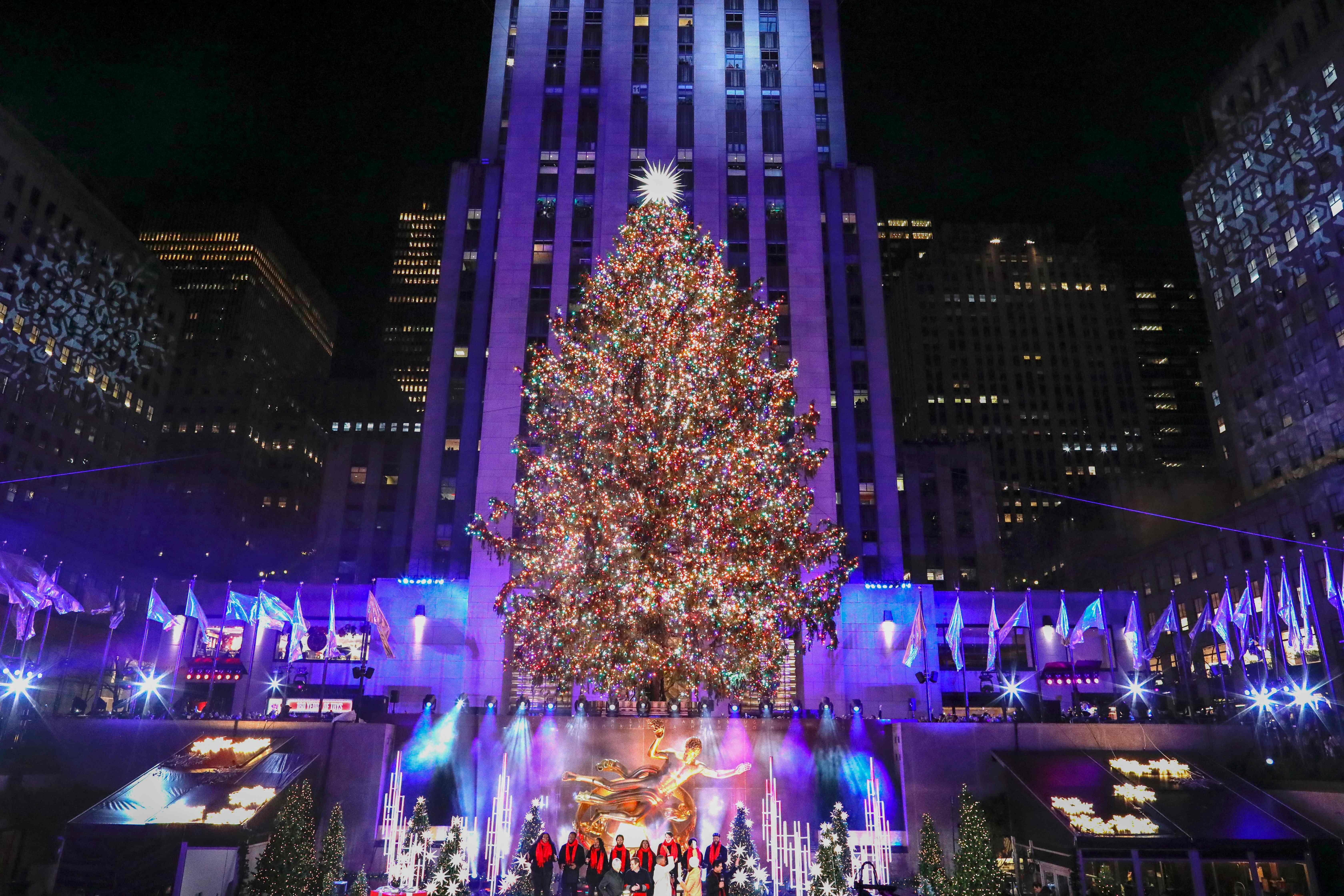 The Christmas Tree in Rockefeller Plaza is seen during the Lighting ceremony in New York City on Nov. 30, 2022.