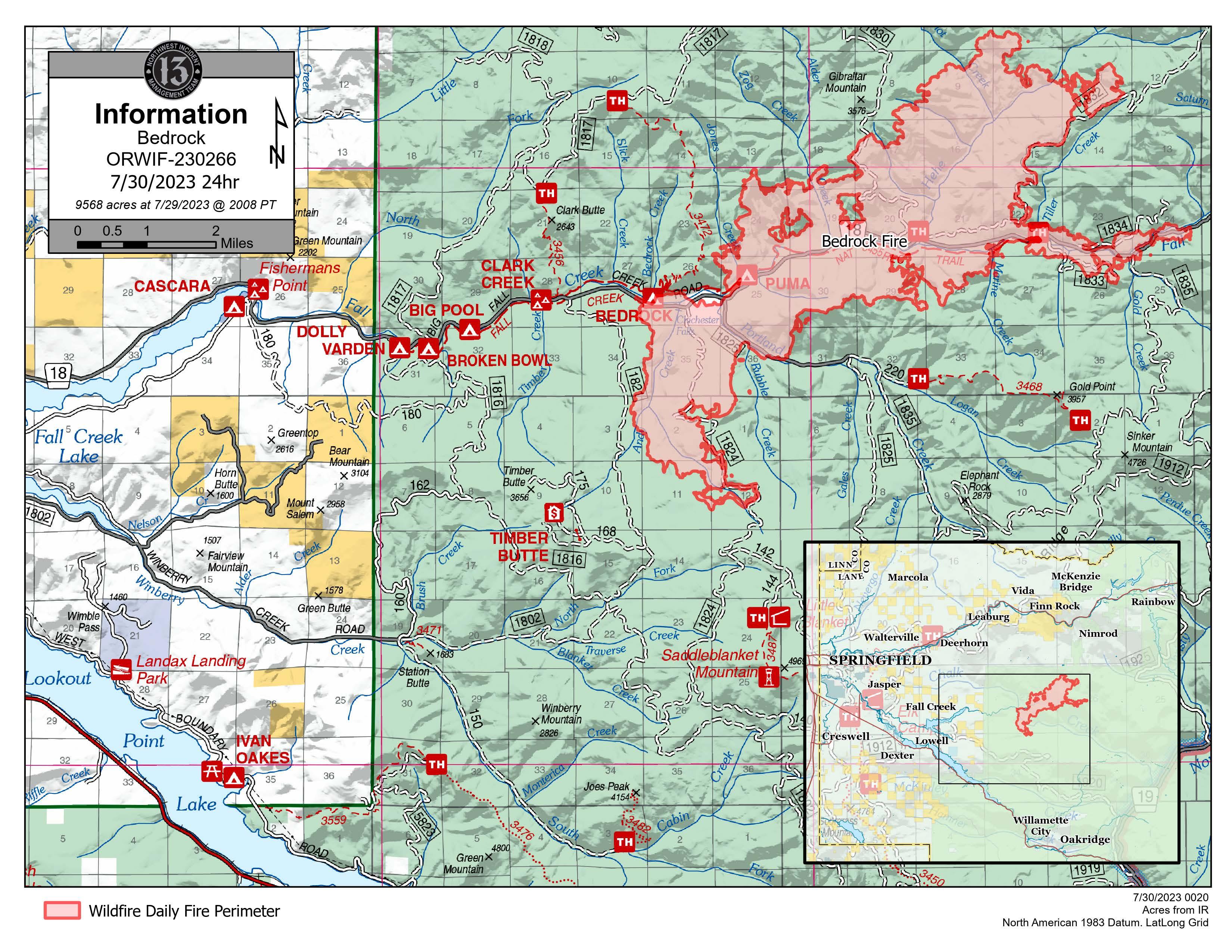 A map of the current Bedrock Fire.