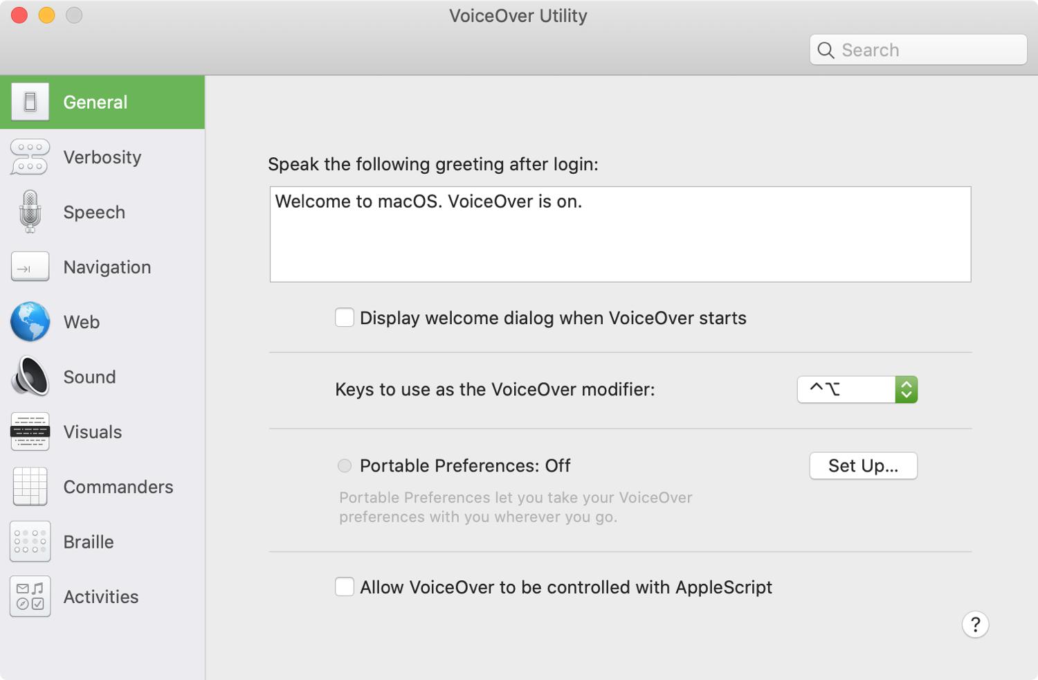 macOS VoiceOver Utility