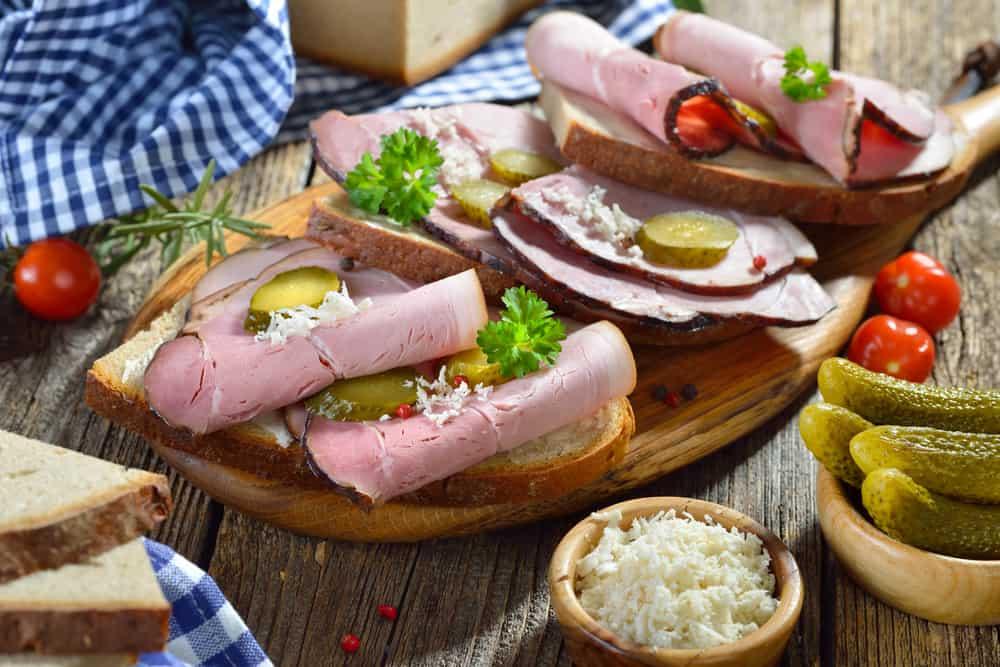 Bavarian snack with smoked country ham with freshly grated horseradish