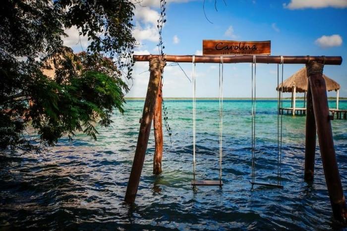 Bungalows at Akalki Hotel in Bacalar right on the water