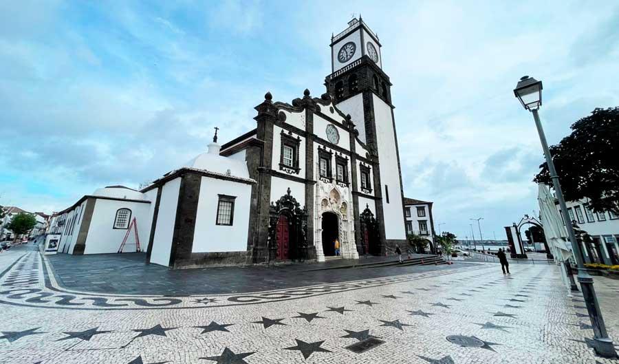 The Saint Sebastian Church from the outside in Ponta Delgada
