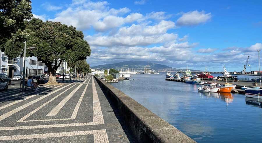 Clear blue sky over a harbor in Sao Miguel; Island